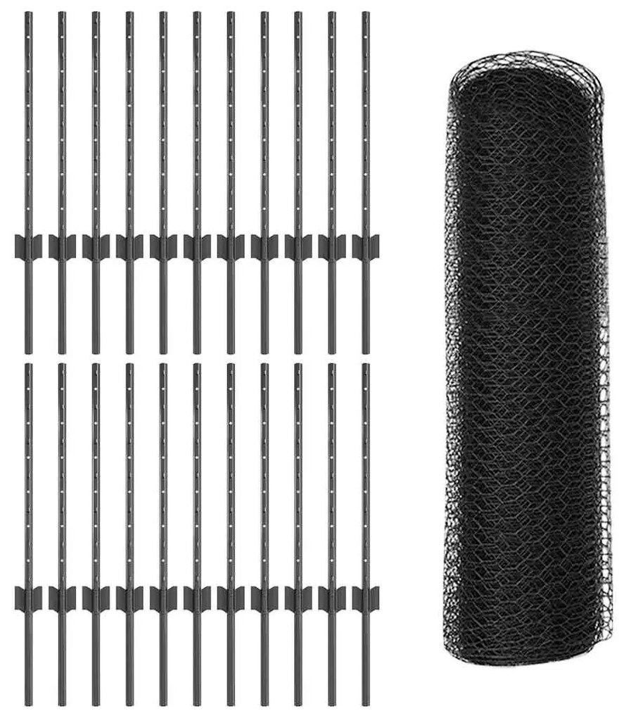 Postes de Cerca vidaXL 11 pcs U-Channel Cinza 60 cm Aço