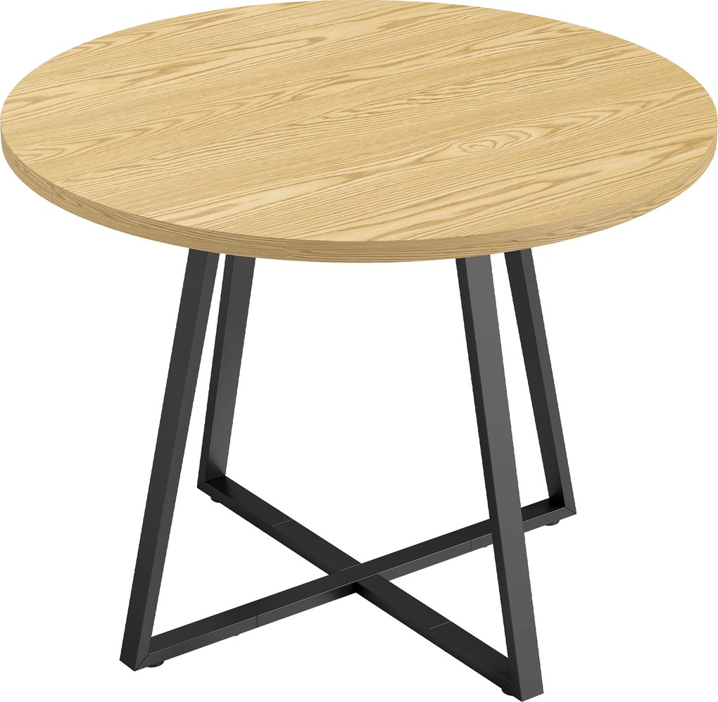 HOMCOM Mesa Redonda para 4 Pessoas Mesa de Cozinha Redonda Estrutura em Aço 100cm Natural Preto | Aosom Portugal