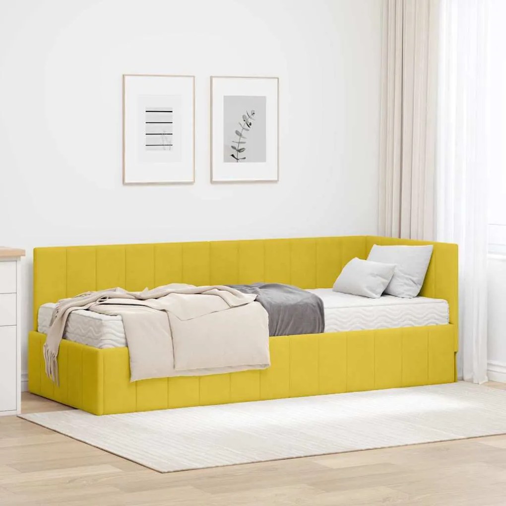 vidaXL Estrutura de Cama de Canto com Colchão 2 pcs Amarelo Veludo