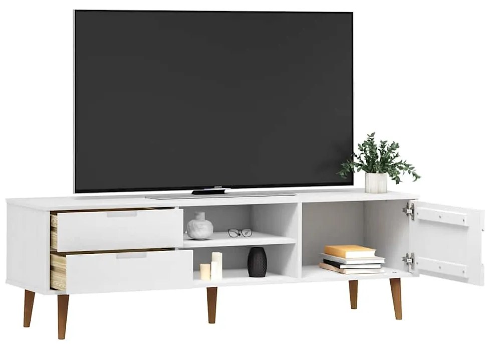 Móvel de TV MOLDE 158x40x49 cm pinho maciço branco