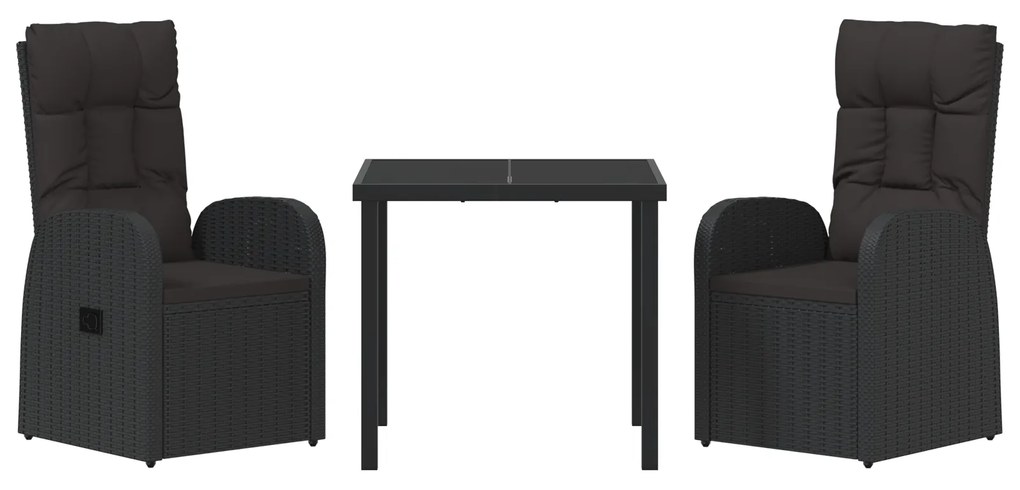 Conjunto de Jantar de Jardim com 3 Peças com Almofadas Preto Rattan Po