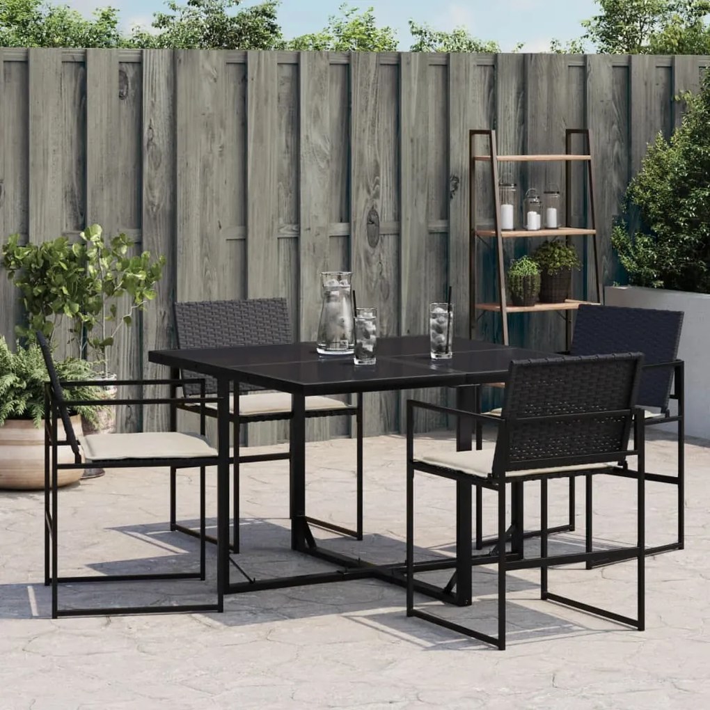 Cadeiras de jardim com almofadões 4 pcs vime PE preto