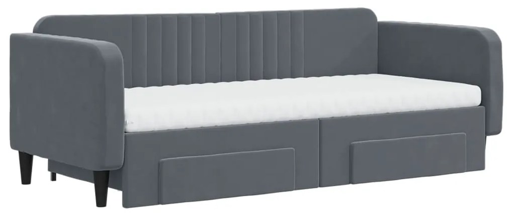 Sofá-cama c/ gavetão e gavetas 90x200 cm veludo cinzento-escuro