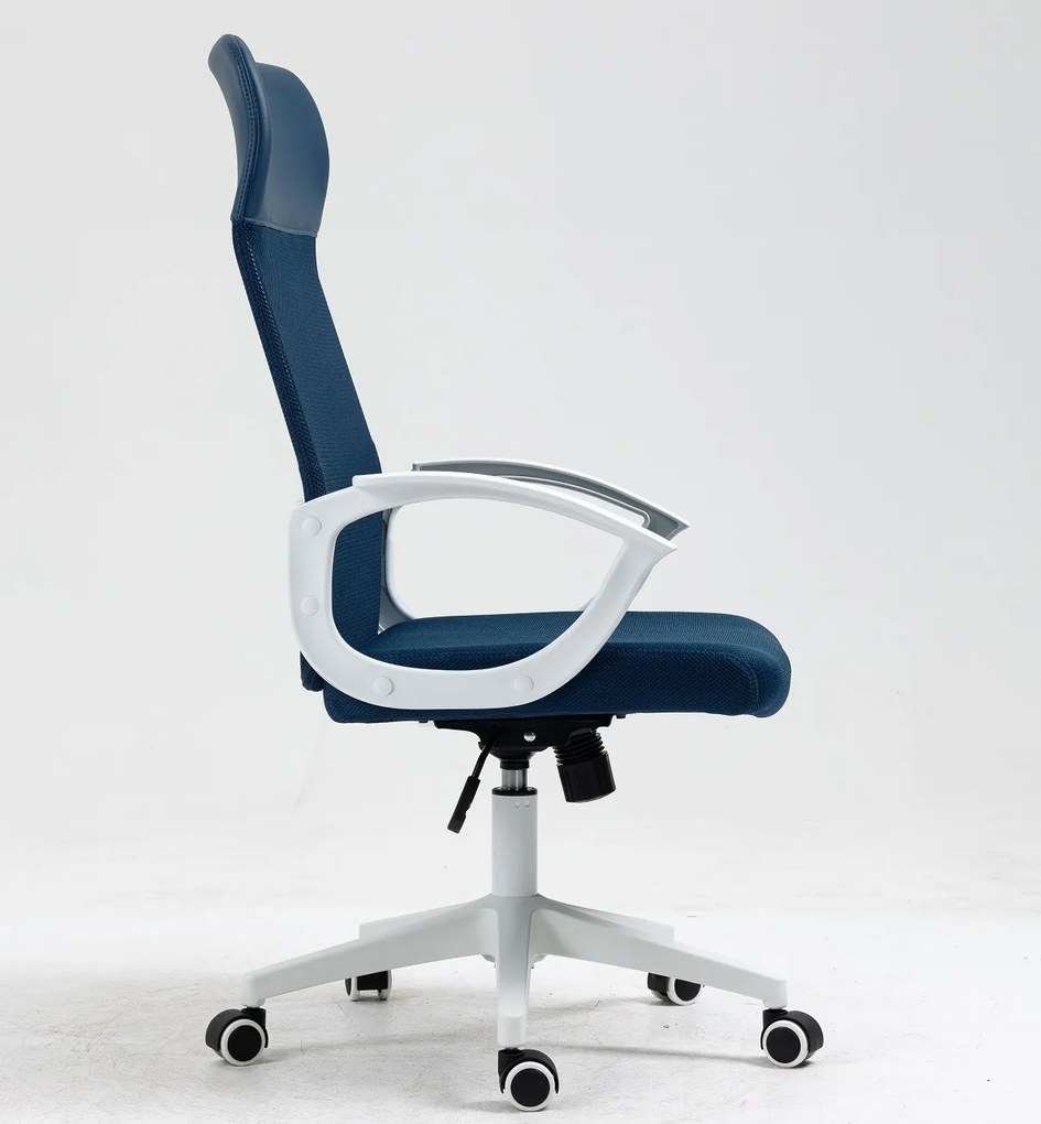 Cadeira de escritório VERTON, branco, rede e tecido azul escuro