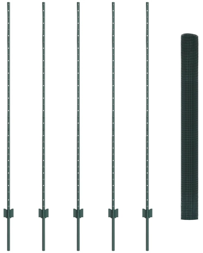 Cerca de Fio Soldado com 5 Postes U Verde 1,6x10 m Aço