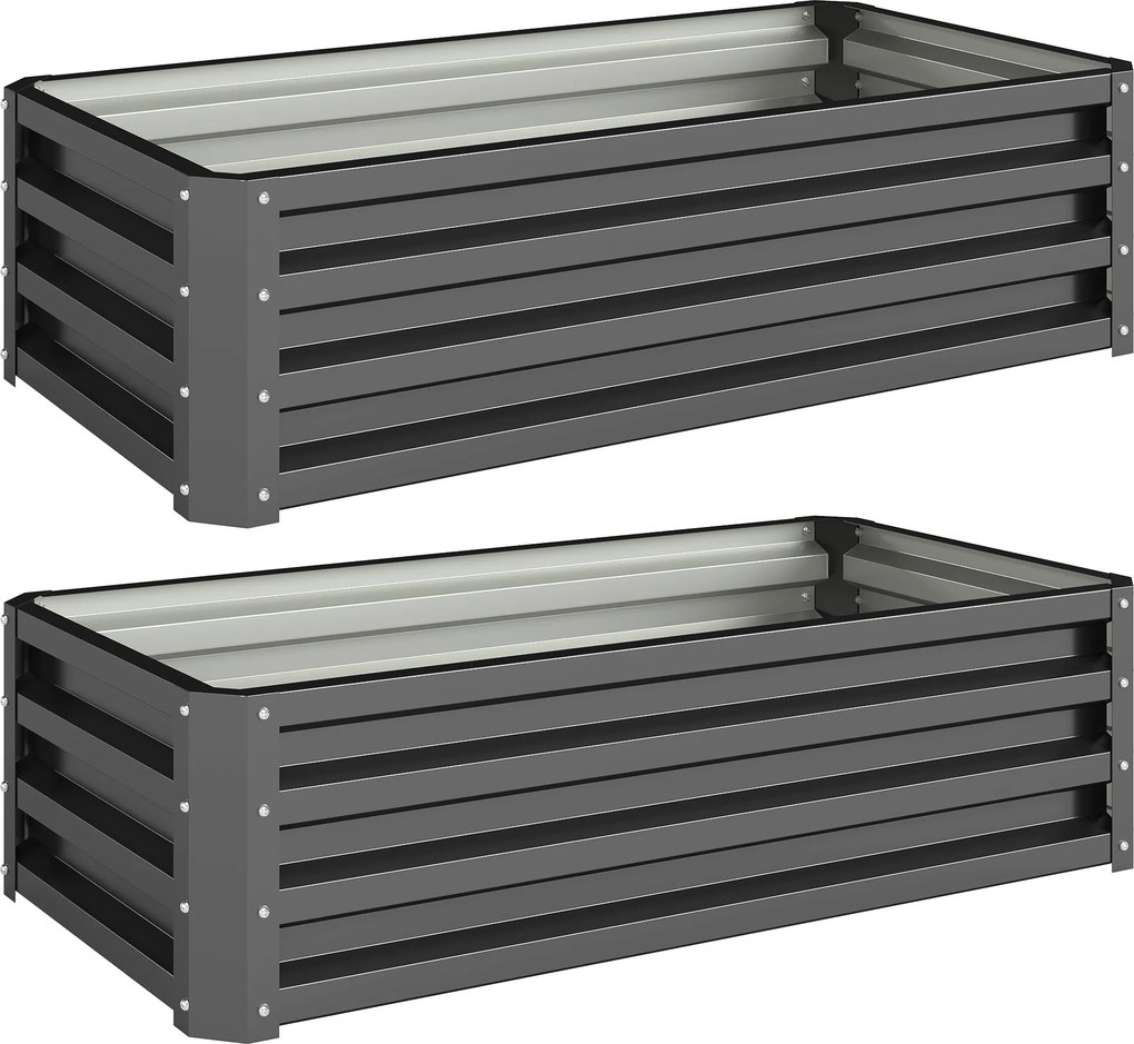 Outsunny Conjunto de 2 Floreiras Grandes para Exterior em Aço Galvanizado Hortas para Terraço Jardim 110x50x30 cm Cinzento | Aosom Portugal