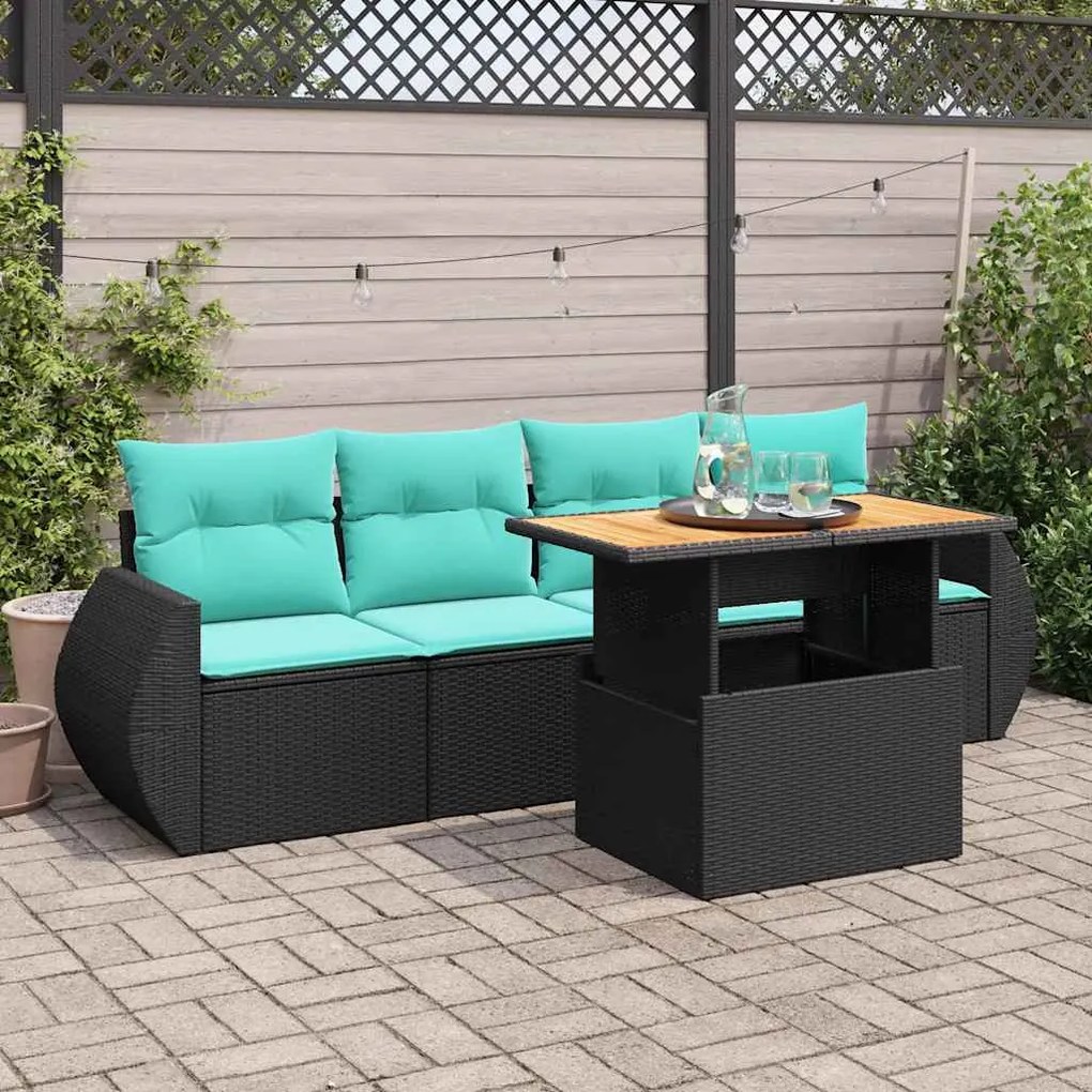 vidaXL 5 pcs conjunto sofás de jardim com almofadões vime PE preto