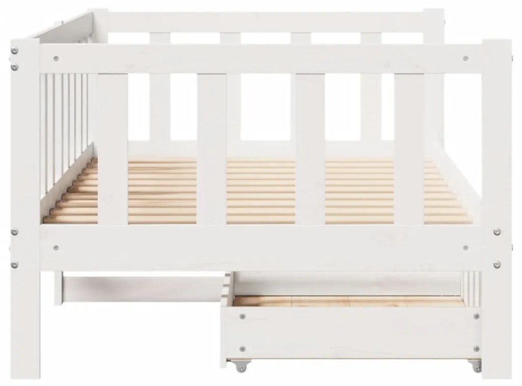 Sofá-cama c/ gavetas 90x190 cm madeira de pinho maciça branco