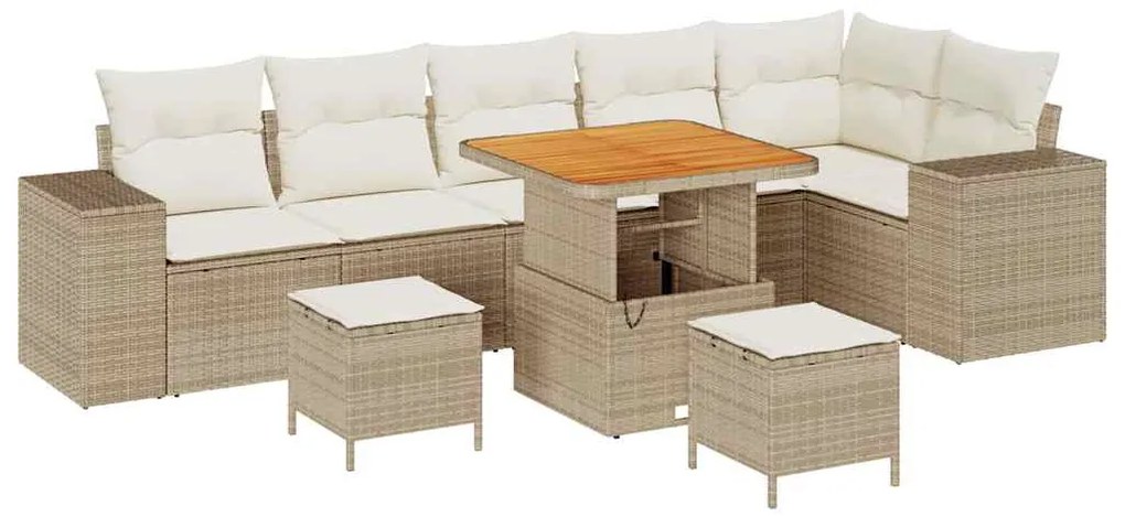 Conjunto de Sofá de Jardim de 9 Peças com Almofadas Bege em Rattan Sin