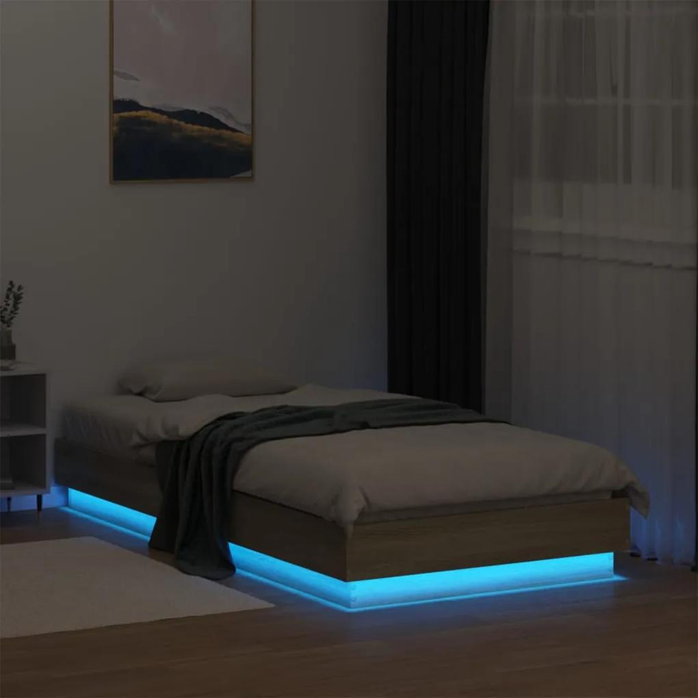Estrutura de cama com luzes LED 75x190 cm carvalho sonoma