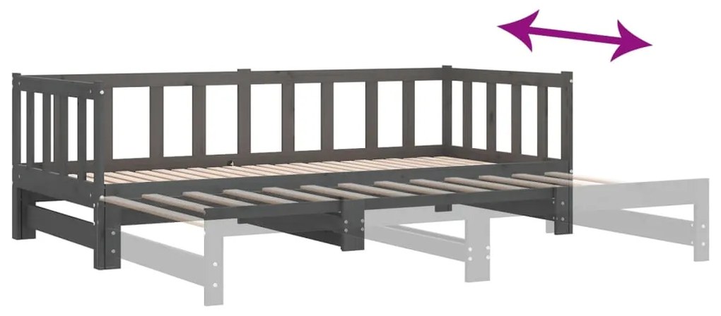 Estrutura sofá-cama de puxar 2x(90x190) cm pinho maciço cinza