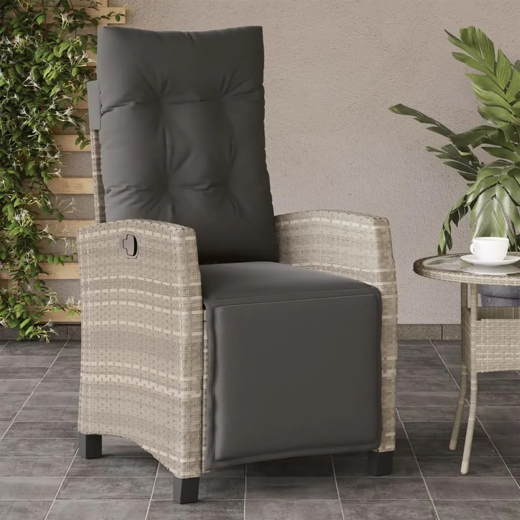vidaXL Cadeira jardim reclinável c/ apoio para pés vime PE cinza claro