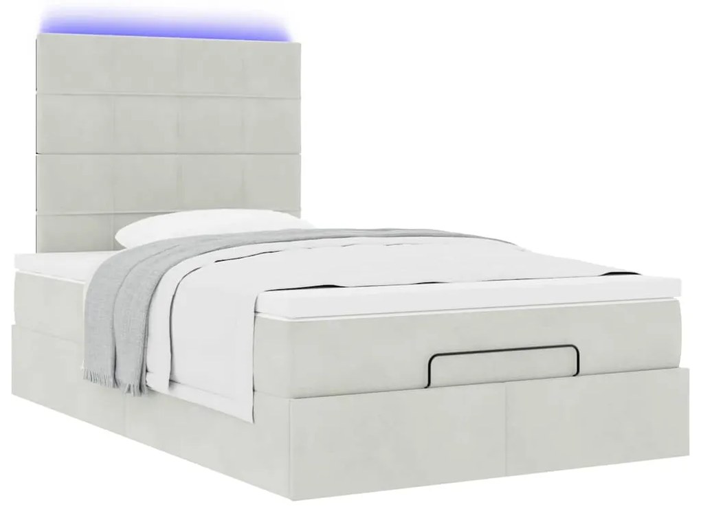 Estrutura de cama otomana com colchões cinza claro Veludo