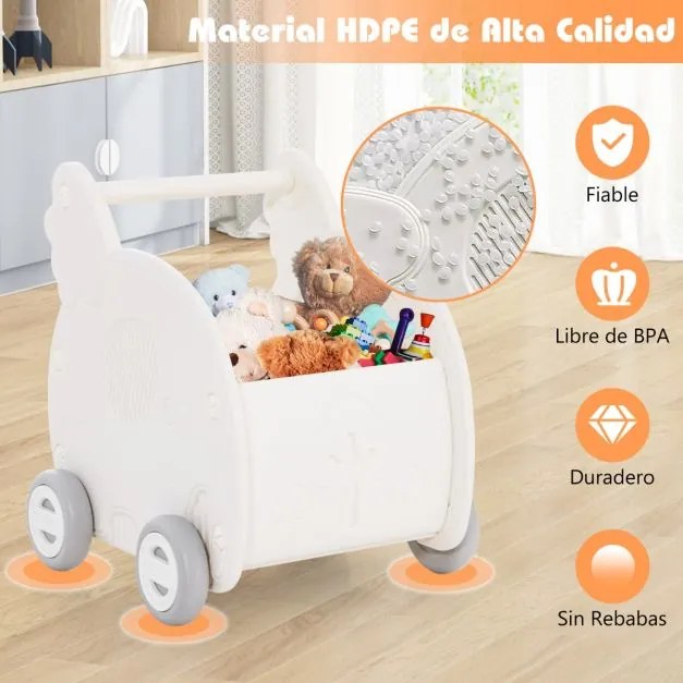 Andarilho bebés de 4 rodas em forma de elefante com rodas e alça para crianças de 3+ anos 45 x 41 x 50 cm Branco