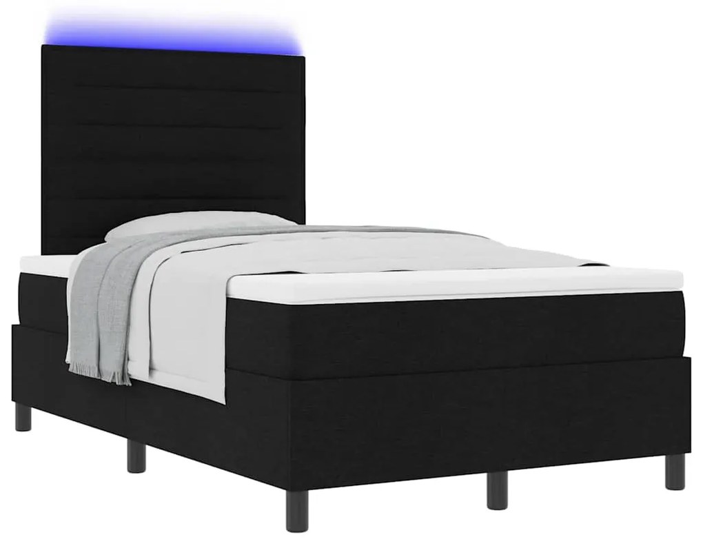 Cama Box com Colchão e LED Preto 120 x 200 cm, Estrutura em Tecido