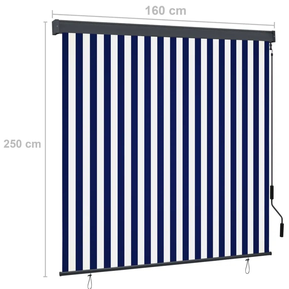 Estore de rolo para exterior 160x250 cm azul e branco