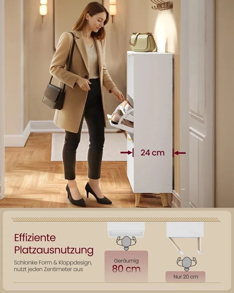 Sapateira 24 x 80 x 123 cm Armário para sapatos Coleção MAXE com 3 portas em branco