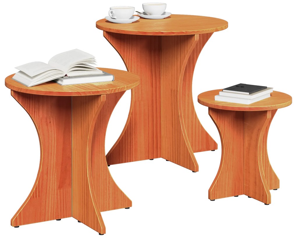 Conjunto de Mesas de Café 3 pcs Castanho-mel 46 x 46 x 47 cm
