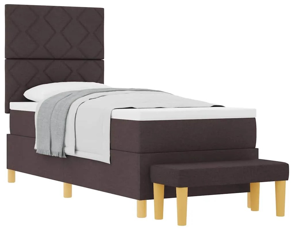 Cama Box Spring com Colchão &amp; Banco Castanho Escuro 80x200 cm Tecido