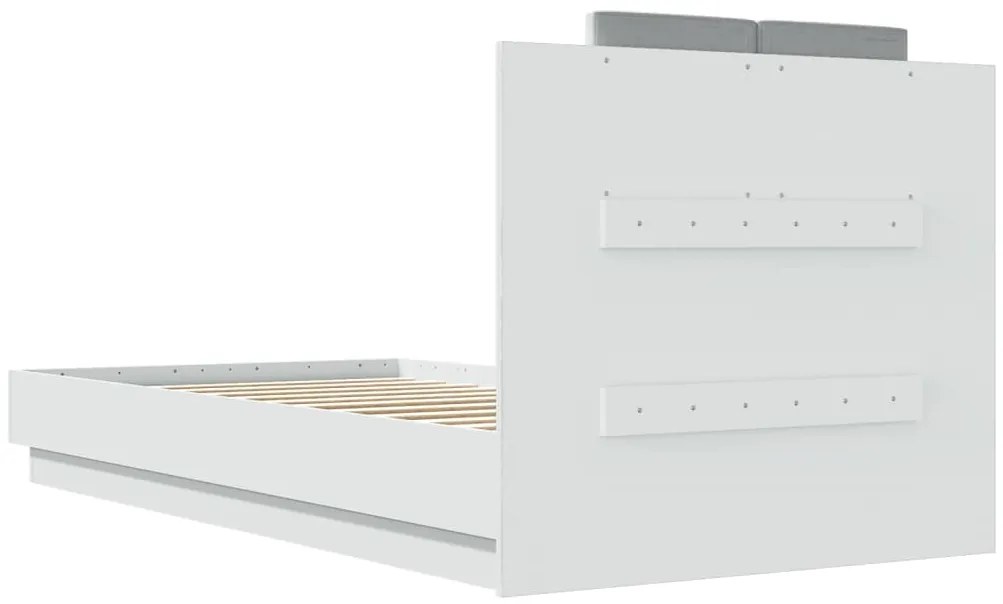 Estrutura de cama com cabeceira e luzes LED 75x190 cm branco
