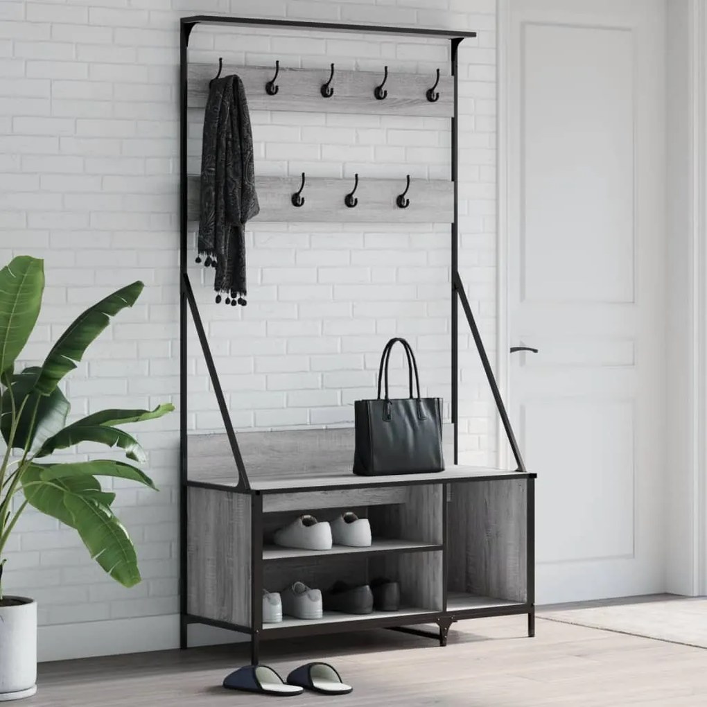 vidaXL Bengaleiro com arrumação calçado 100x41x184 cm cinza sonoma