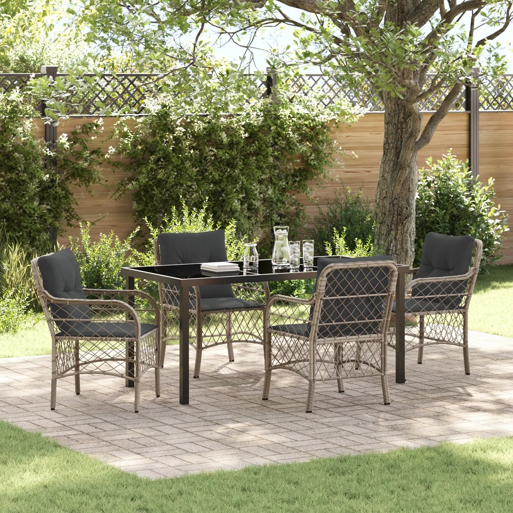 vidaXL Conjunto de Jantar de Jardim 5 Peças com Almofadas Cinza Claro Vime PE