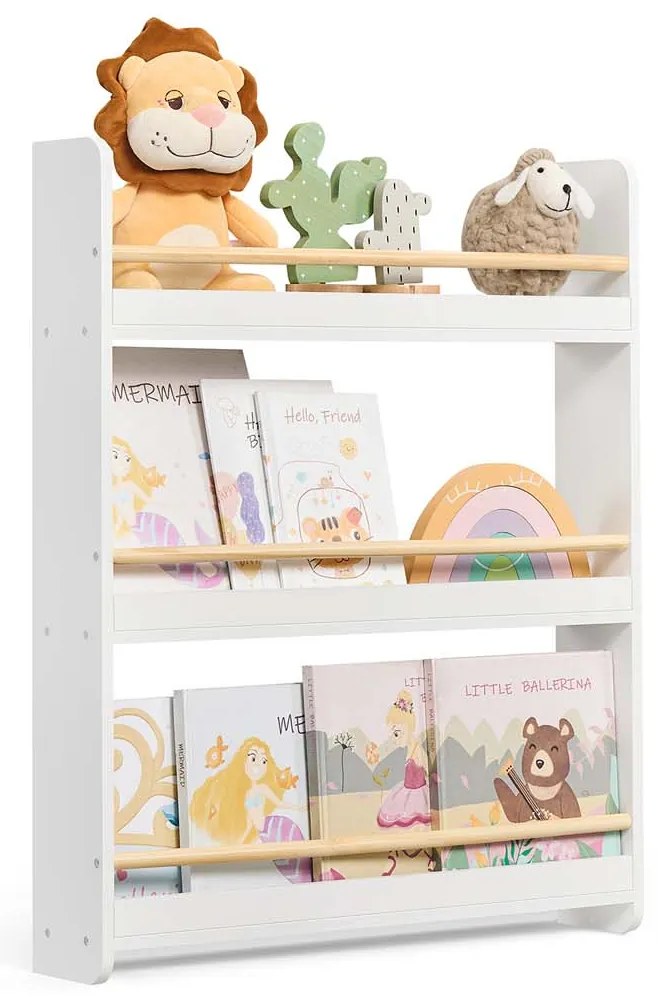 Estante para quarto infantil 12 x 60 x 75 cm com 3 prateleiras em branco