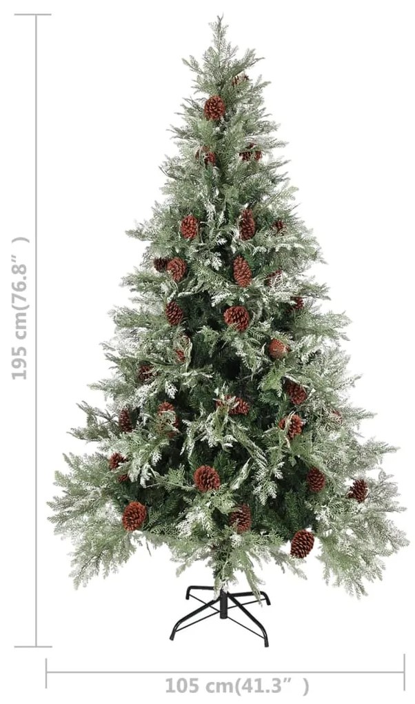 Árvore Natal pré-iluminada c/ pinhas 195 cm PVC/PE verde/branco