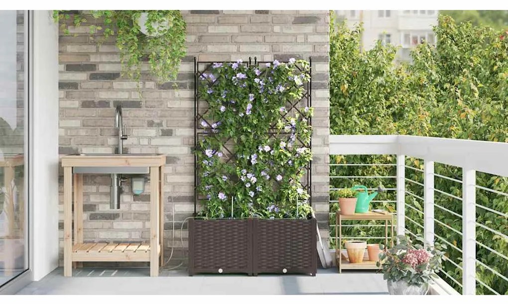Jardineiras de Jardim 1 pc Castanho 80 x 40 x 142 cm Plástico