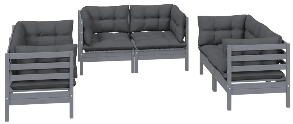 6 pcs conjunto lounge de jardim c/ almofadões pinho maciço