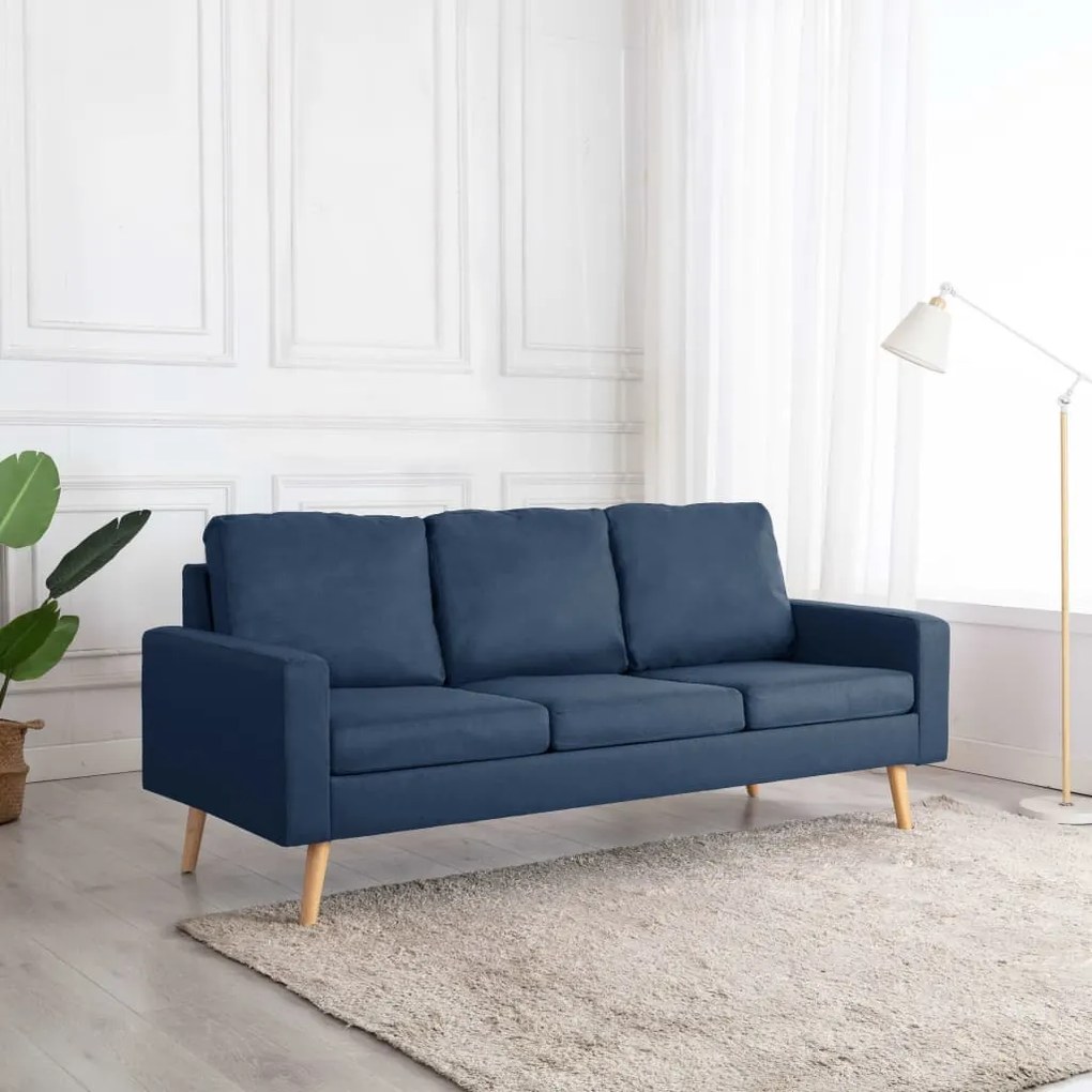 vidaXL Sofá de 3 lugares tecido azul