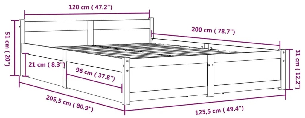 Estrutura de cama com gavetas 120x200 cm