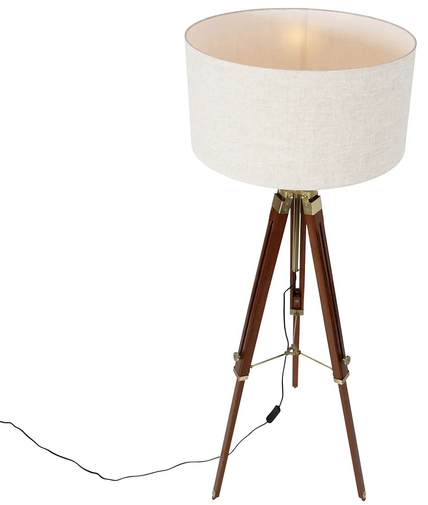 Candeeiro de pé em latão com cúpula cinzenta claro 50 cm tripé - Cortin Industrial,Rústico