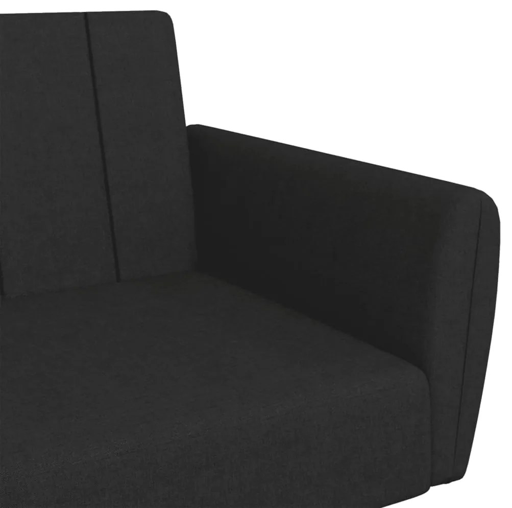 Sofá-cama de 2 lugares com apoio de pés tecido preto