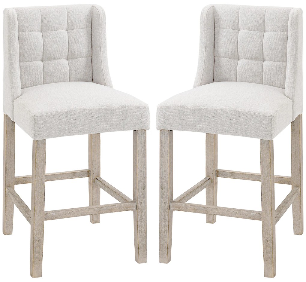 HOMCOM Conjunto de 2 Bancos de Bar com Capitonê Madeira Maciça Incl. Apoio para Pés 47x50x101 cm Cinza Natural | Aosom Portugal