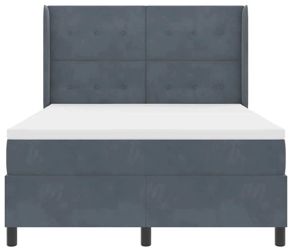 Cama Box Spring com Colchão e LED Cinza Escuro 160x200 cm Veludo