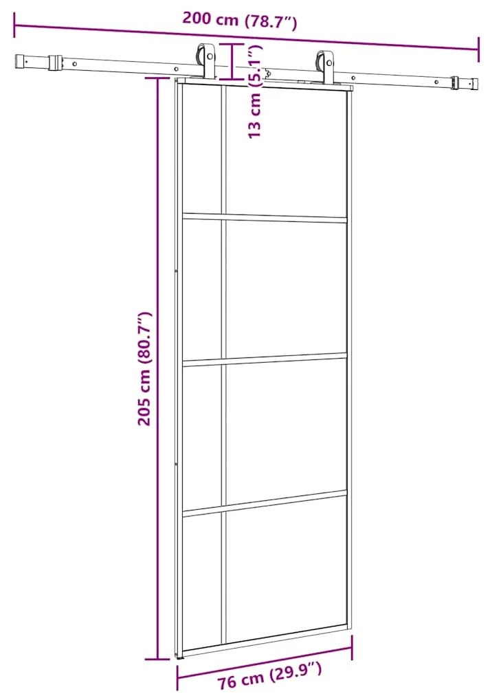 Porta deslizante c/ conj. ferragens 76x205cm vidro ESG preto