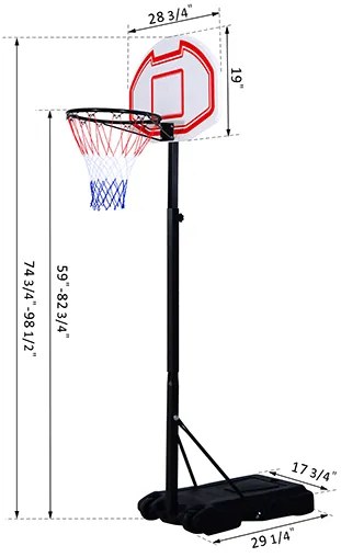 Tabela de basquetebol com suporte de rodas rede ajustável com e painel