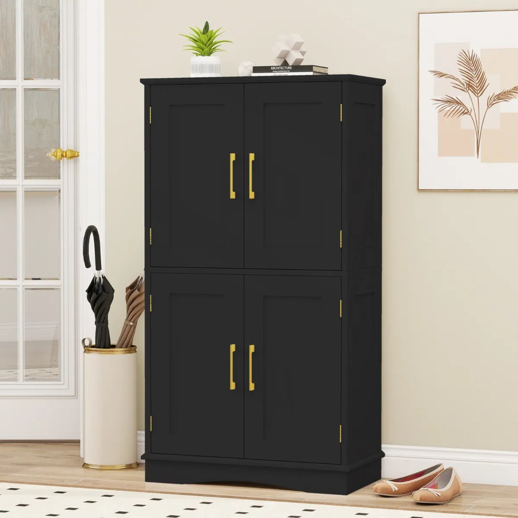 Móvel despensa 110 cm independente com 4 portas e 2 prateleiras ajustáveis Armário para cozinha sala de jantar Preto