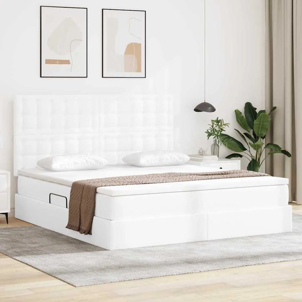 vidaXL Cama com arrumação e LED com colchão Branco Puro 180 x 200 cm