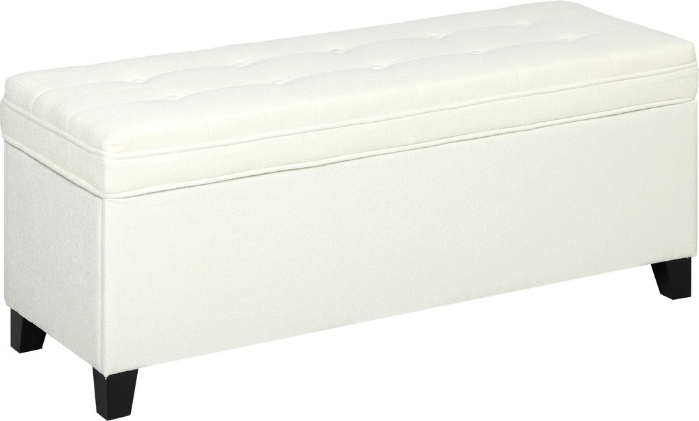 Banco com arrumação de 112 L, 120 x 40 x 48 cm banco de cabeceira em tecido de linho, assento estofado, creme