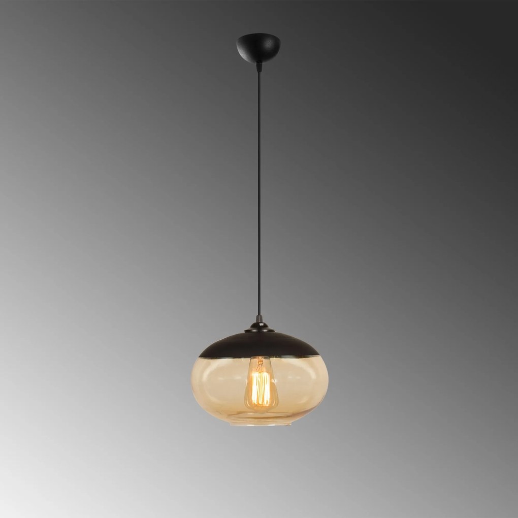 Candeeiro de Teto Camini – Preto e Mel – Diâmetro 25 cm, Altura 113 cm