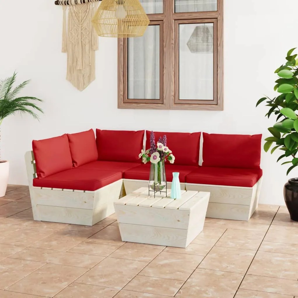 vidaXL 5 pcs conjunto lounge de paletes + almofadões madeira de abeto