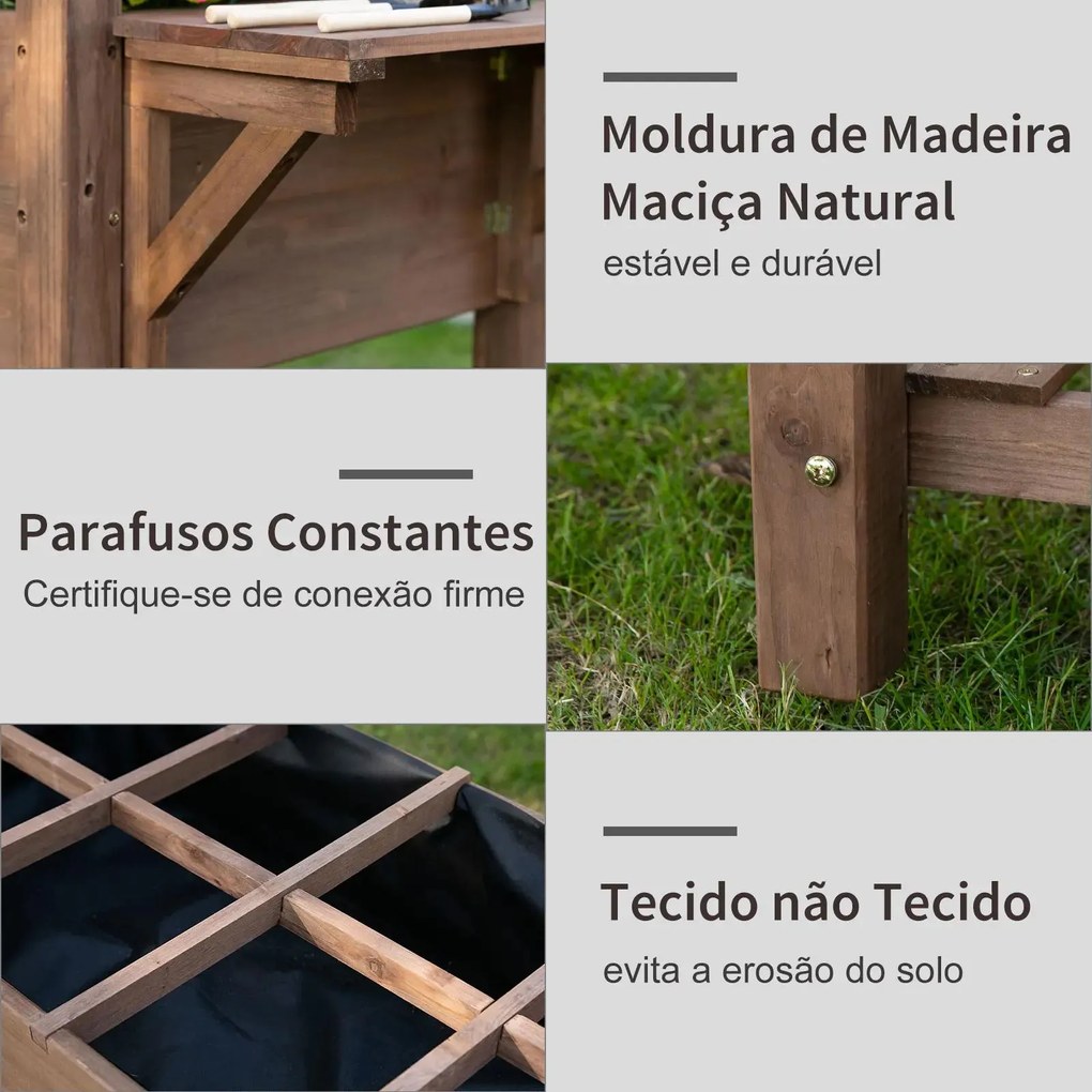 Horta Vertical com Prateleira Horta Elevada de Madeira Maciça para Cultivo de Flores Verduras Ervas 123x54x74cm Castanho