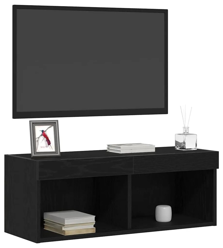 Armário de TV vidaXL com luzes LED Carvalho Preto 80x30x30 cm