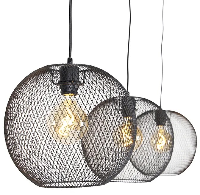 Candeeiro suspenso moderno 3-luzes pretas - MESH Ball Moderno