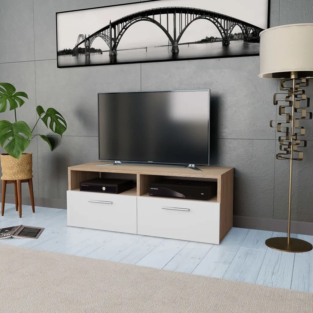 244869 vidaXL Móvel de TV em aglomerado 95x35x36 cm carvalho e branco
