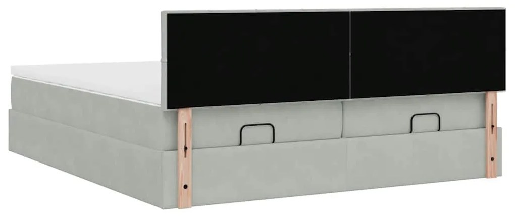 Estrutura cama otomana colchões 200x200cm veludo cinzento claro