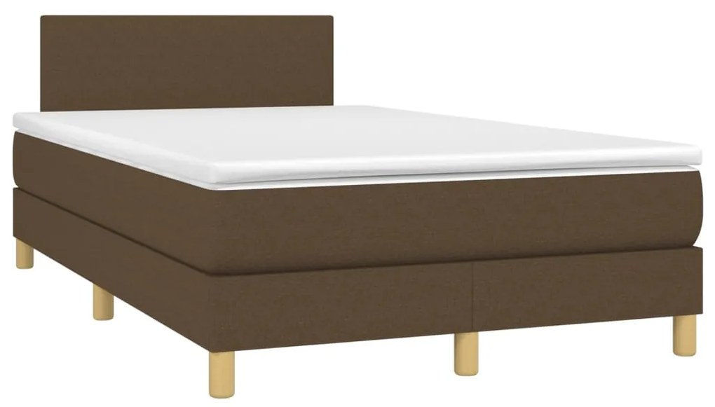 Cama box spring c/ colchão/LED 120x200cm tecido castanho-escuro
