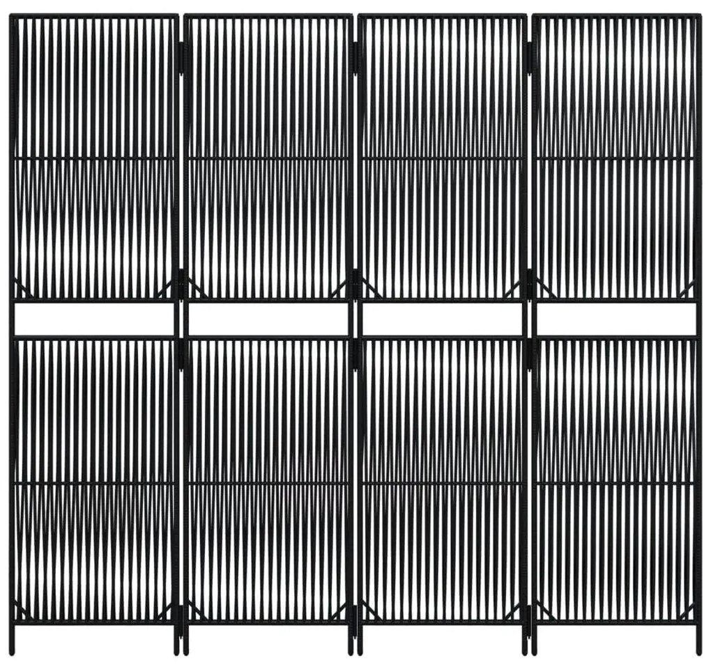 Biombo de divisão 4 painéis vime PE preto